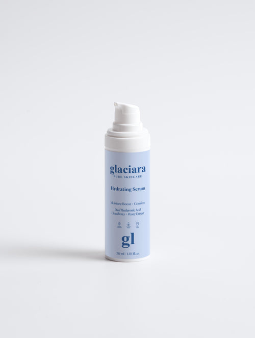 Glaciara Hydrating Serum texture and packaging detail