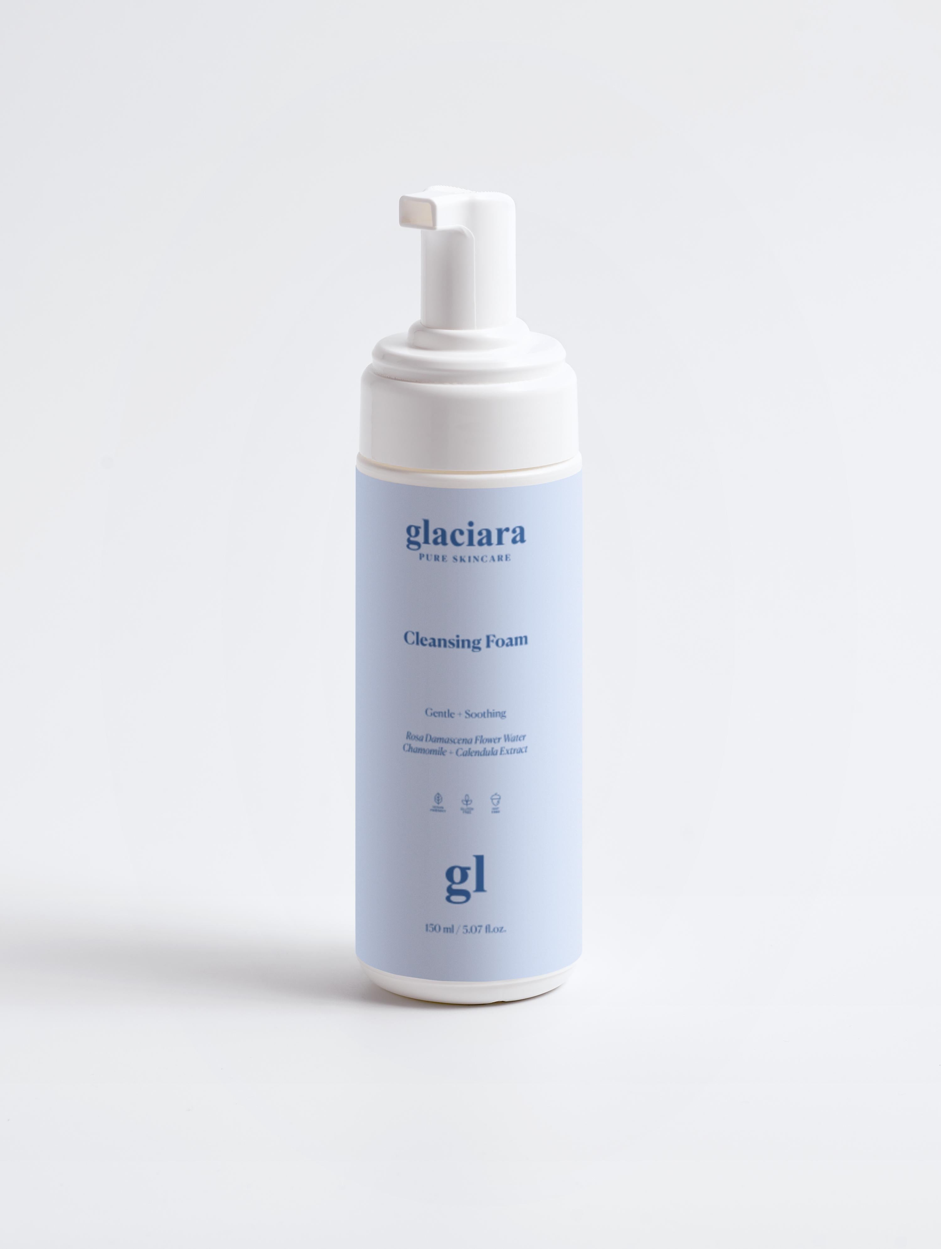Glaciara Cleansing Foam — gentle rose and chamomile face wash, COSMOS Natural certified