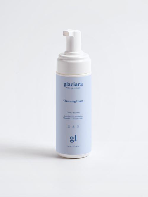 Glaciara Cleansing Foam — gentle rose and chamomile face wash, COSMOS Natural certified